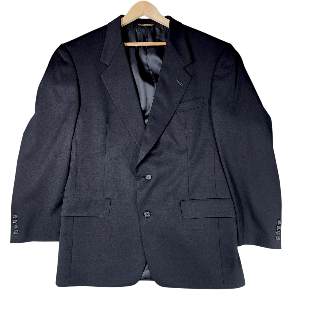 Vtg Hart Schaffner Marx Blazer 41R‎ Men Black Wool Gold Trumpeter Nordstrom USA